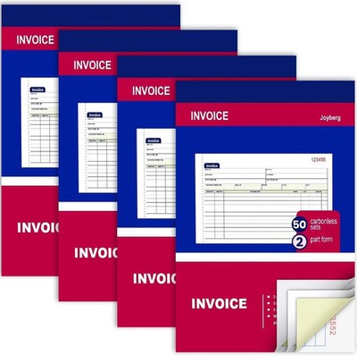 4 Packs Invoice Book for Small Business 2-Part Carbonless, 4P, White/Canary 