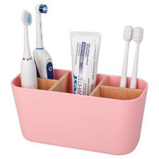 Bamboo Toothbrush Holder for Bathroom   5 Slots, Pink, Eco-Friendly, Countertop