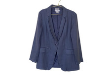 Halston Linen Blazer Jacket Women  s Small Blue Single Button Lined