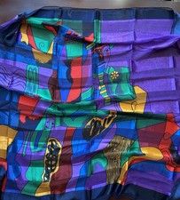 100 Silk Chiffon Made in Italy Abstract Art Purple Multicolor Scarf 39x21