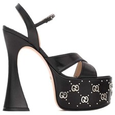 Gucci GG Embellished Black Platform sandal Silver Interlocking G Studs 37