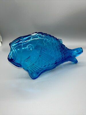 Vintage Aqua Blue Turquoise Art Glass Fish Shaped 3D Liquor Bottle Decanter