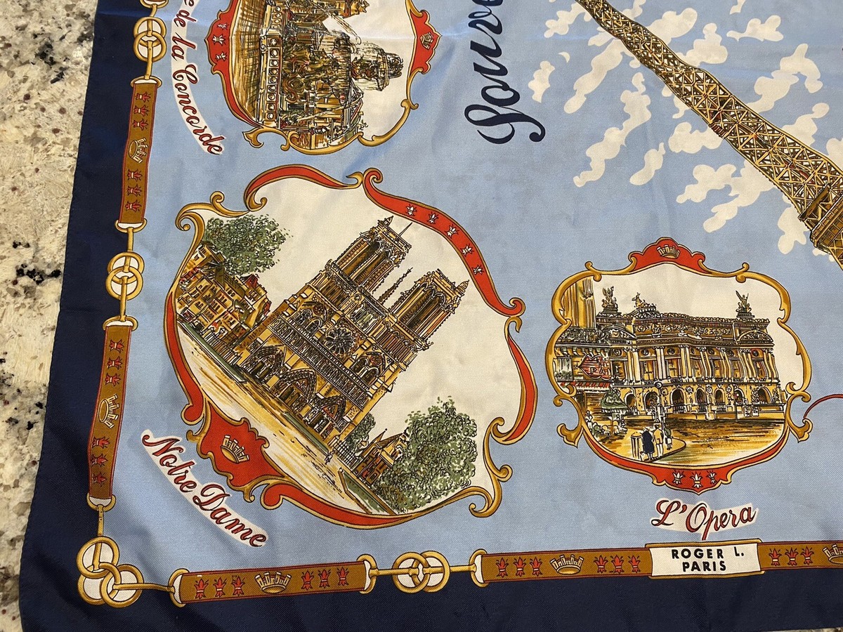 VTG Rare Creations de Paris Souvenir  Scarf With Paris scenes and Graphics View 3