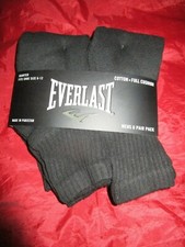 6 Pair Mens Everlast Cotton Quarter Socks Fits Shoe Size 6-12 Full Cushion Black