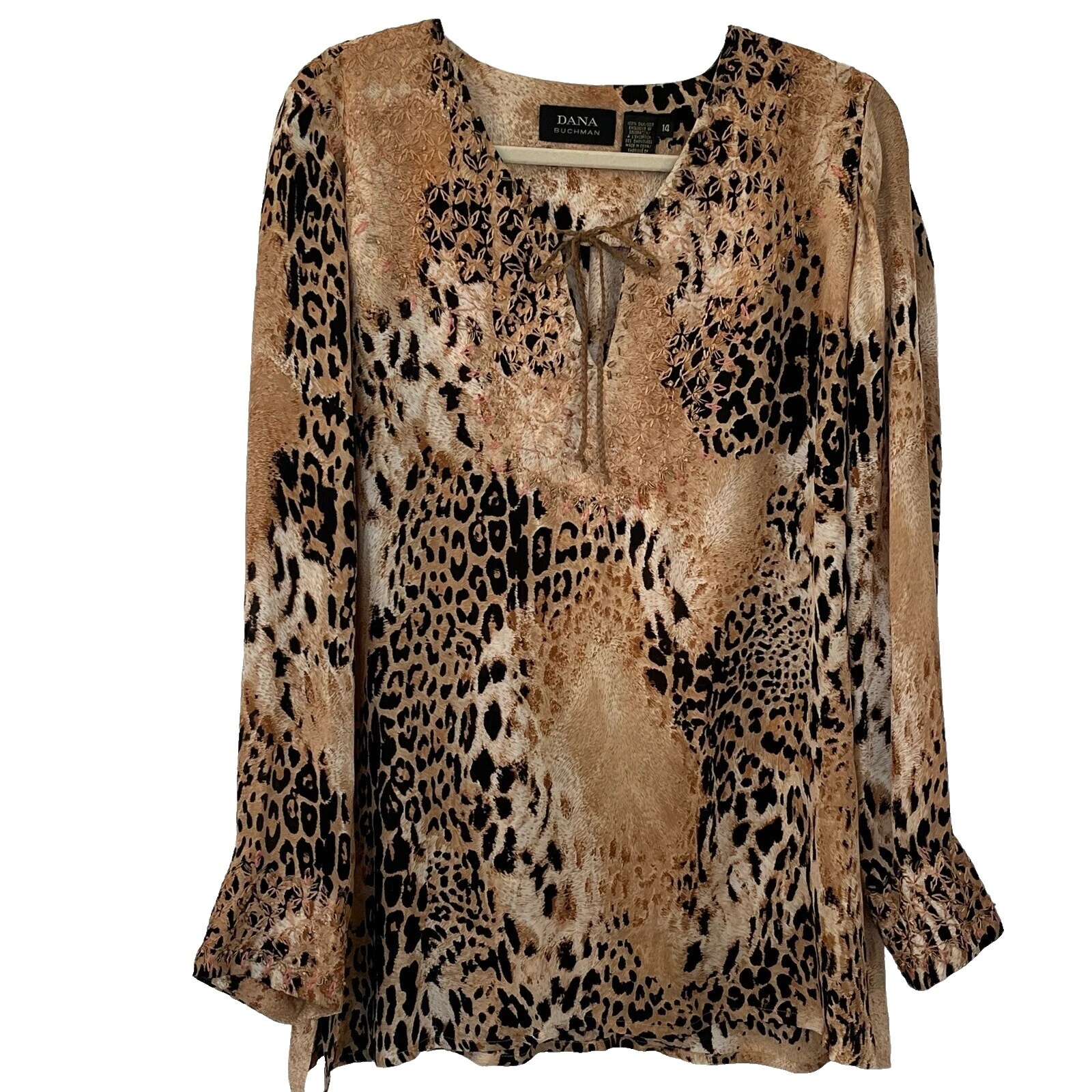 Impresión animal de negocios de seda Dana Buchman Tops para mujer