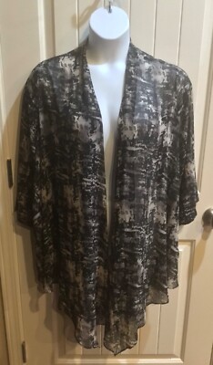 Logix Women's Black Multi Abstract Sheer Cardigan Kimono Cover Up - Size 1X