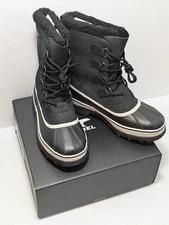 SOREL Men's Caribou Wool Insulated Leather Waterproof Winter Snow Boots Black