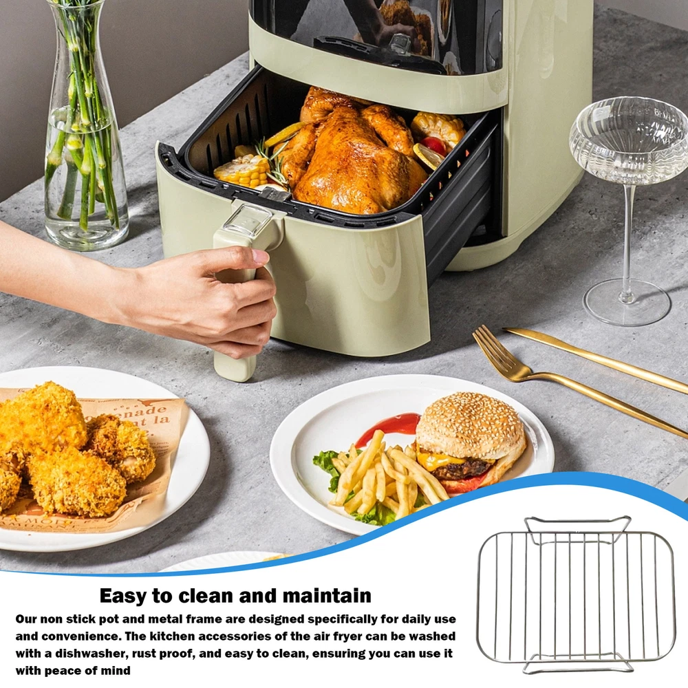 Air Fryer Rack Stainless Steel Double Basket Grill Sticks Accessories For Ninja