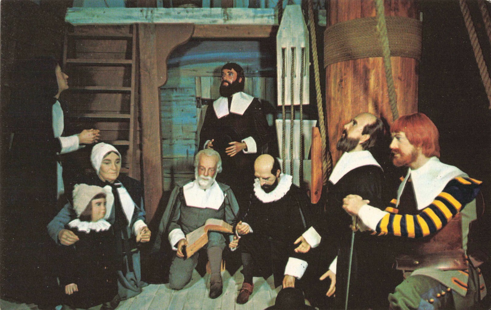 Postcard Pilgrim Embarkation Plymouth National Wax Museum Massachusetts