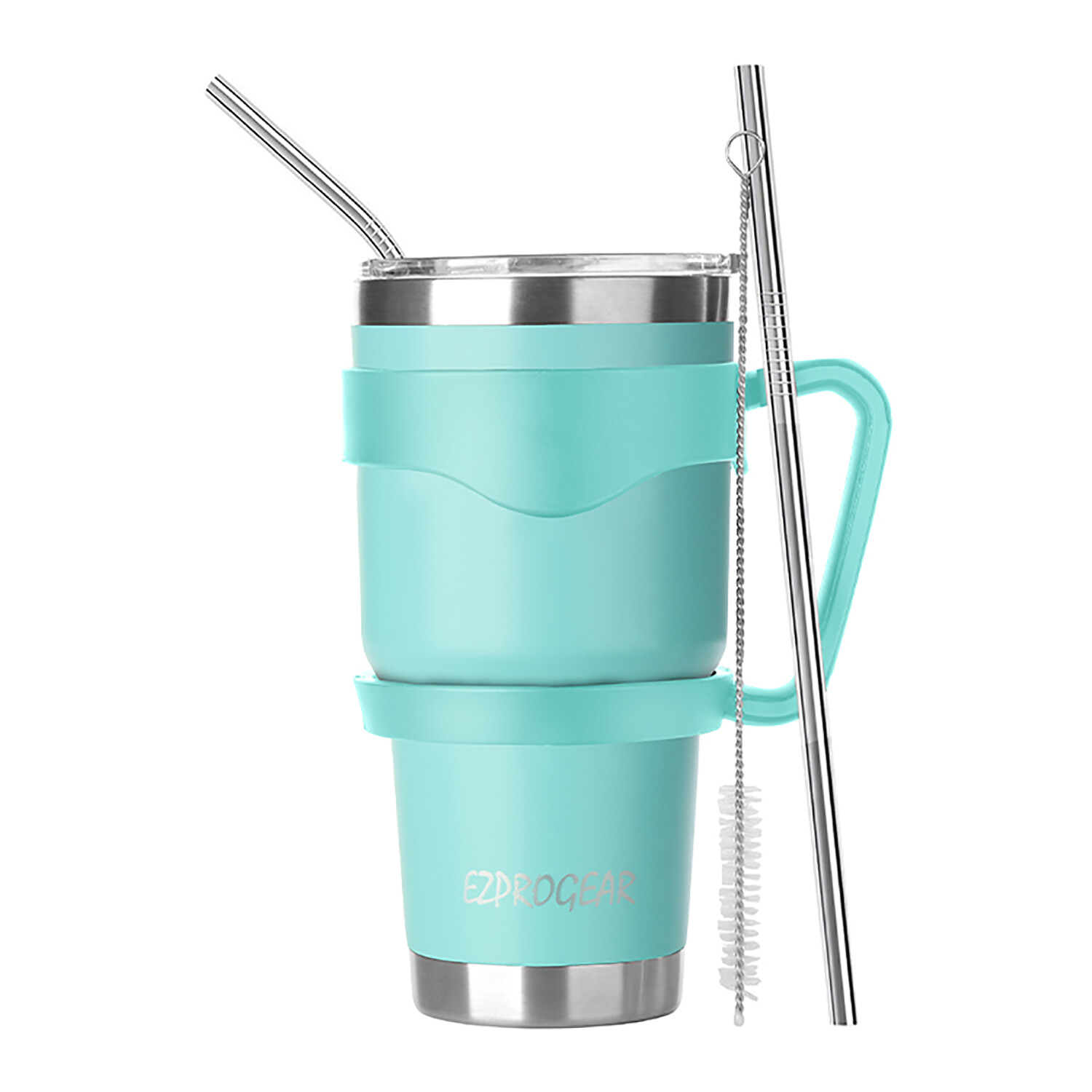 30 oz Stainless Steel Tumbler w/ Lid Handle & Straws Insulated Travel Coffee Mug