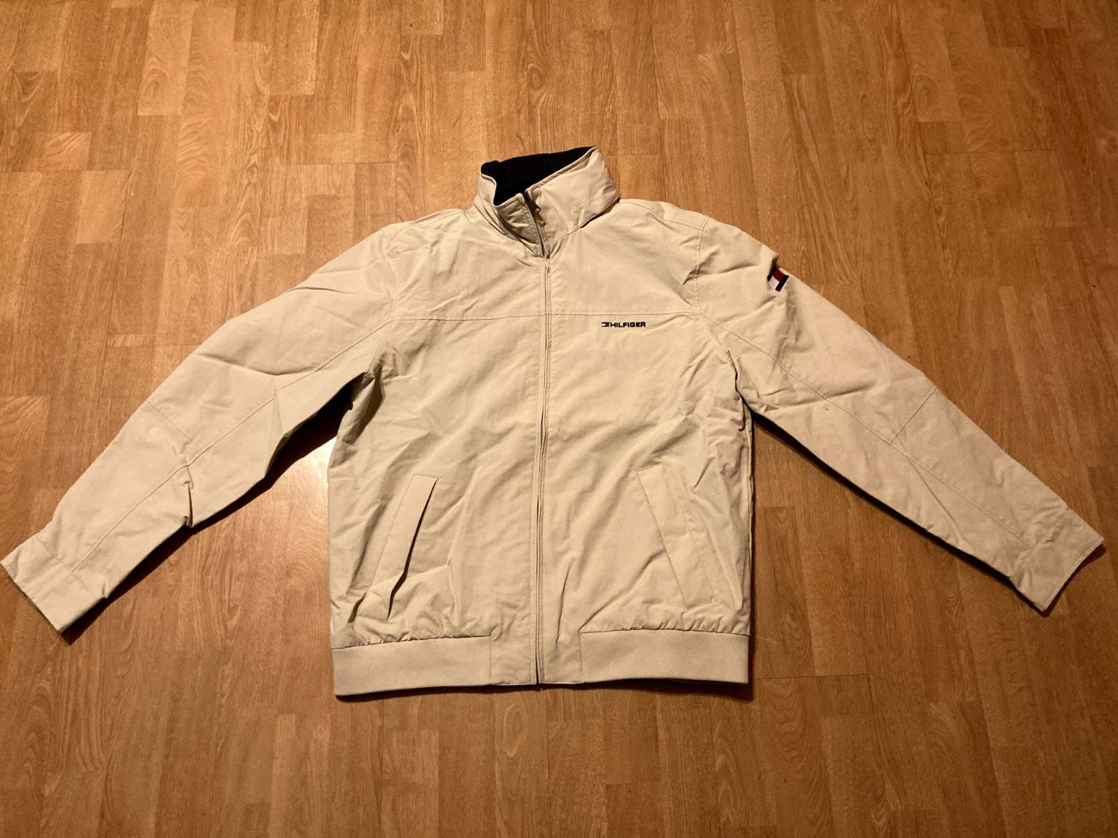 Tommy Hilfiger Men's Beige Yacht Jacket with Hidden Hood Waterproof Winter Coat