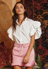 Bucketlist Folded Waistband Raw Edge Denim Skirt