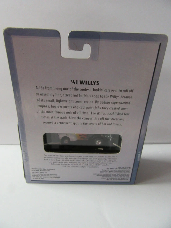 1941 WILLYS HOT WHEELS Collector Car Black and White With Flames NRFB 1/64 - Image 4 of 4