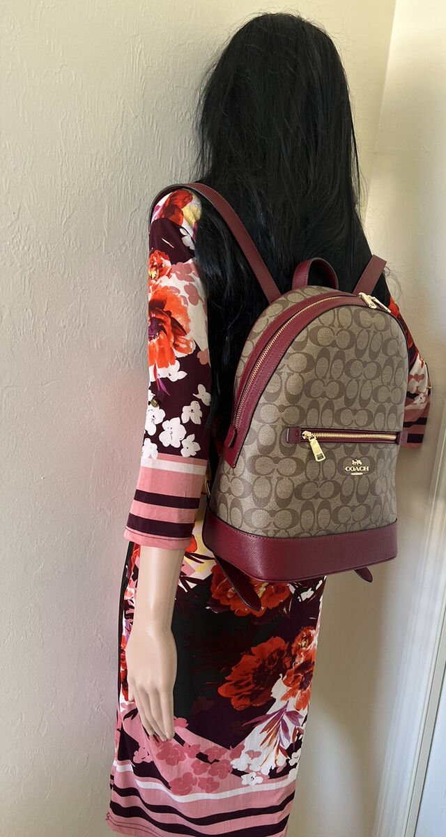 Coach Kenley Backpack in Signature Canvas Khaki / Cherry New Coach Kenley Backpack in Signature Canvas Khaki / Cherry New