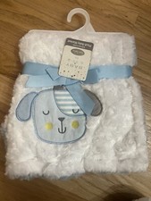 White Plush Baby Blanket with Doggy