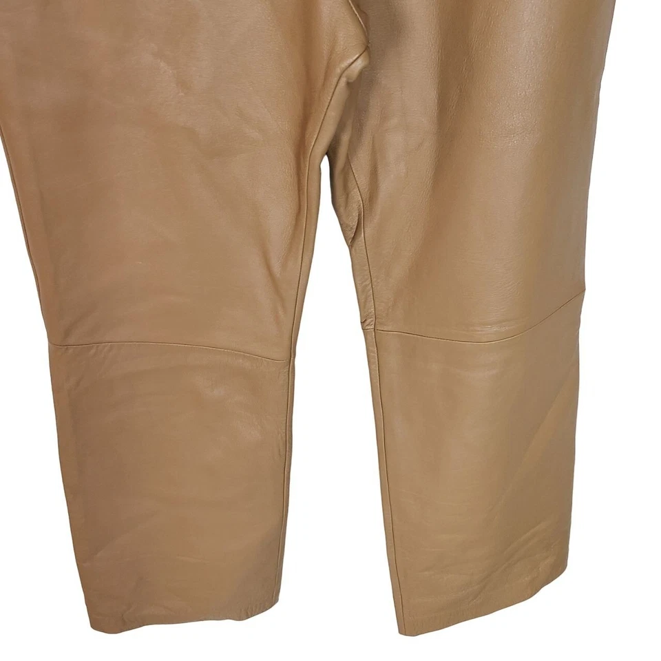 Брюки женские Nicola Bertie 10 желтовато-коричневые натуральная итальянская кожа прямые штанины высокая посадка - Изображение 3 из 4
