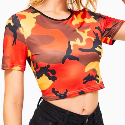 orange camo crop top