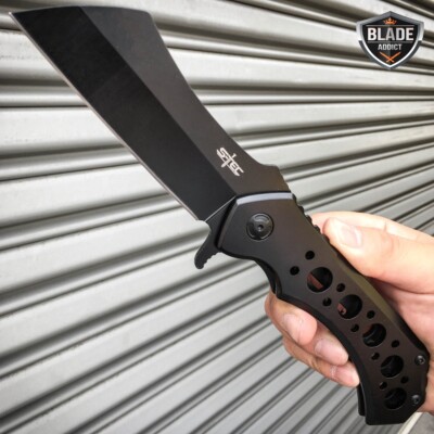 10'' HUGE CLEAVER BALL BEARING Assisted Pocket Folding Knife RAZOR Blade BLACK