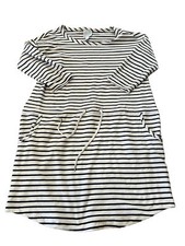 Sunday Anthropologie Dress White/ Blue Cinch Waist Long Sleeve Medium