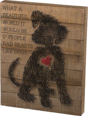 Primitives By Kathy Hearts Like Dogs String Art Box Sign 12 x 15'' NEW