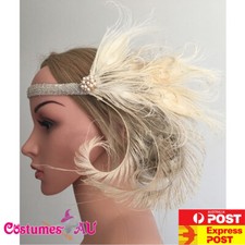 1920s Headband Feather Bridal Great Gatsby 20s Silver Wedding Flapper Headpiece