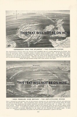 HIGH PRESSURE OVER BRITAIN ANTI-CYCLONE SYSTEM MAP  c 1938 ILLUSTRATION PRINT