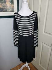 Nine West Sweater Dress Stripe Design Black White Size Medium