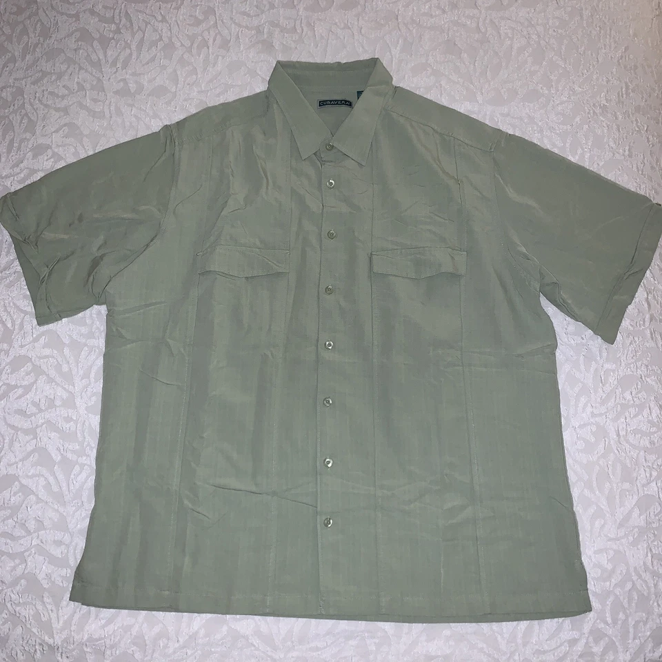 Camisa verde manga corta con botones CUBAVERA para hombre talla XLT 75 % rayos 25 % trasero Foto 2 de 4
