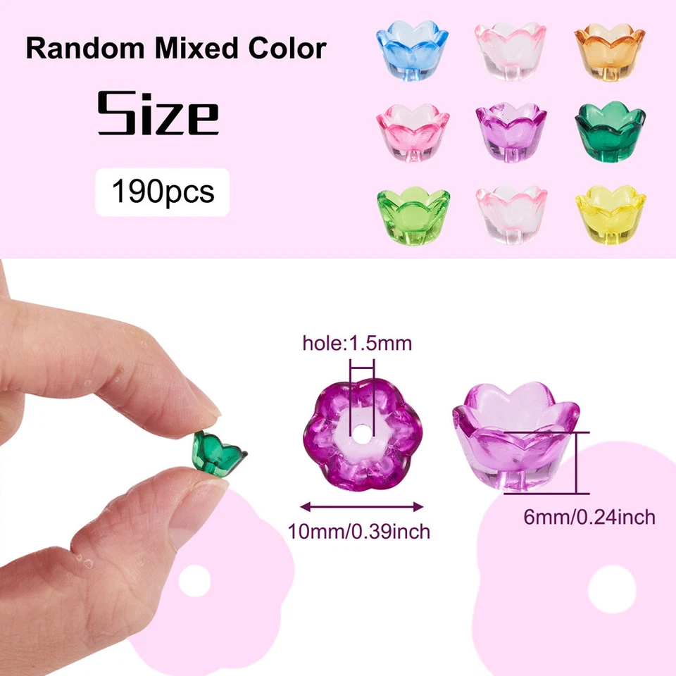 Mini cuentas espaciadoras sueltas 10x6 mm 190 un./50 g tapas de cuentas acrílicas transparentes para flores Foto 2 de 4