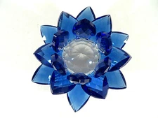 Amlong Crystal Sapphire Flower Blue Lotus w/Gift Box Glass Decor 3"