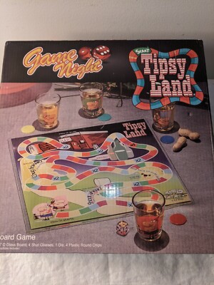 Game Night Tipsy Land Glass Board w/4 shot glasses Drinking Game Never been used