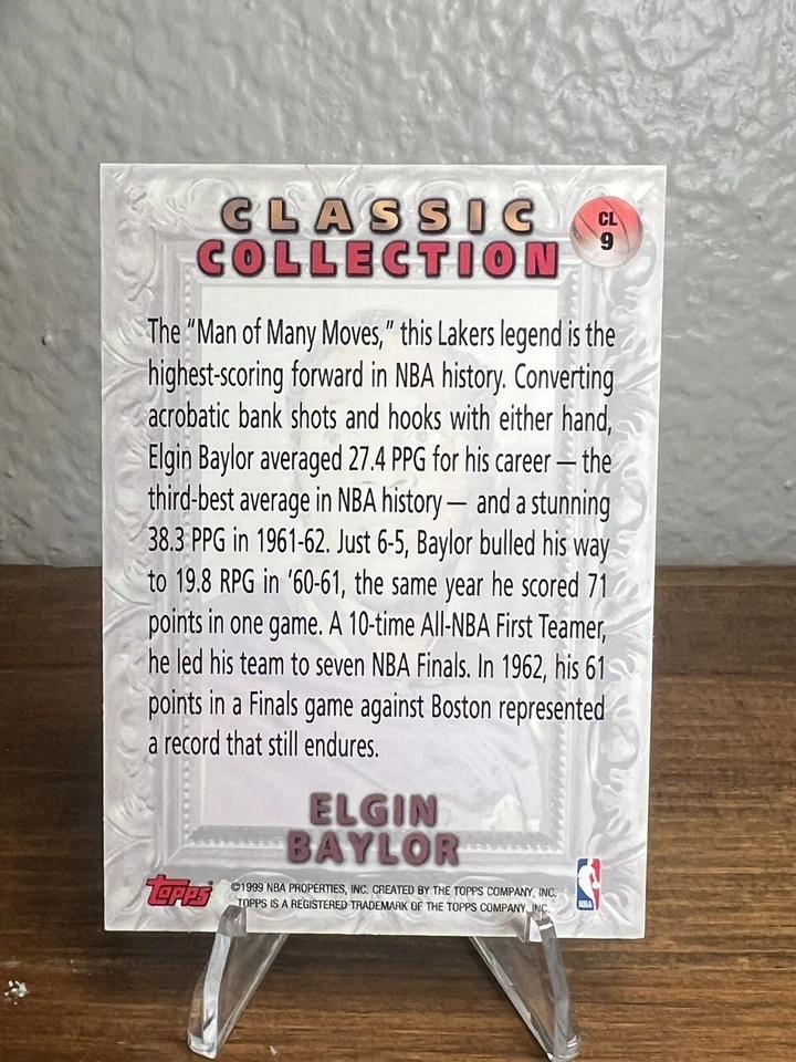 1999-00 Topps Classic Collection ELGIN BAYLOR Los Angeles Lakers #9 - Image 2 of 2