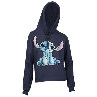 Disney Lilo & Stitch Just Chillin' Juniors Crop Hoodie Blue | eBay