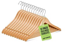Wooden Hangers 12 Pack Durable  Slim Coat Hanger Suit Hanger with 360-Degree...