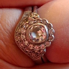 Silver-Tone Hallmarked Clear Crystal Round Halo Cocktail Band Ring Size O