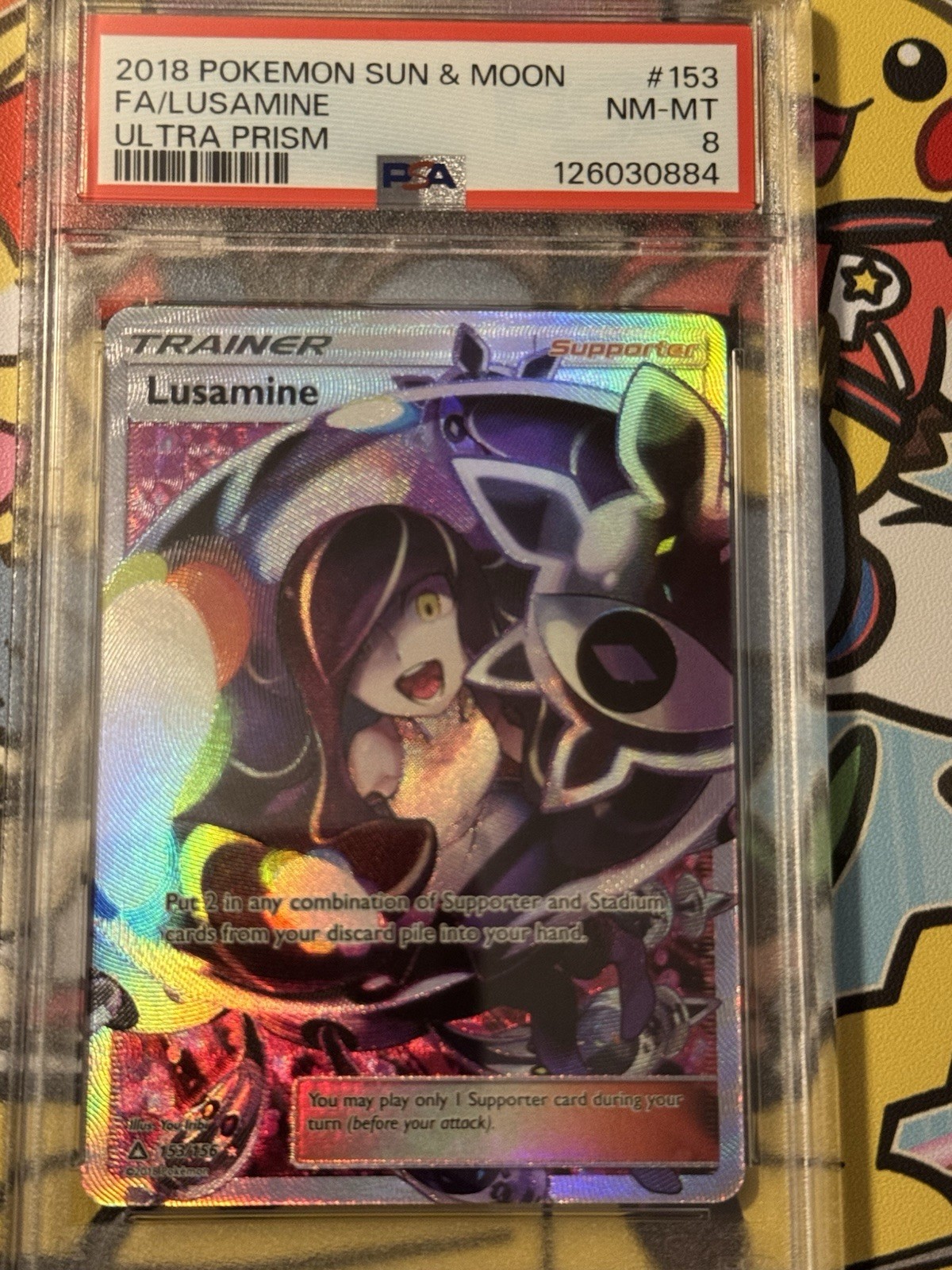 PSA 8 NM/MT Lusamine Full Art Ultra Prism Holo Pokemon 153/156