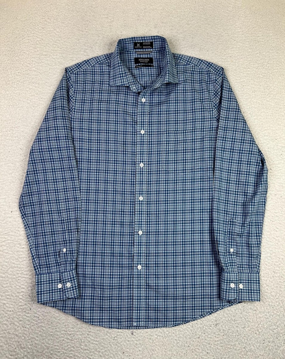 Nordstrom Shirt Mens Large Blue Check Smartcare Wrinkle Free Dress Long Sleeve Nordstrom Shirt Mens Large Blue Check Smartcare Wrinkle Free Dress Long Sleeve