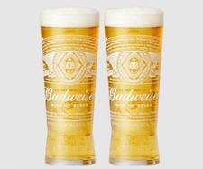 2x Budweiser King Of Beers One Pint 20oz Beer Glass Embossed & Nucleated New M21