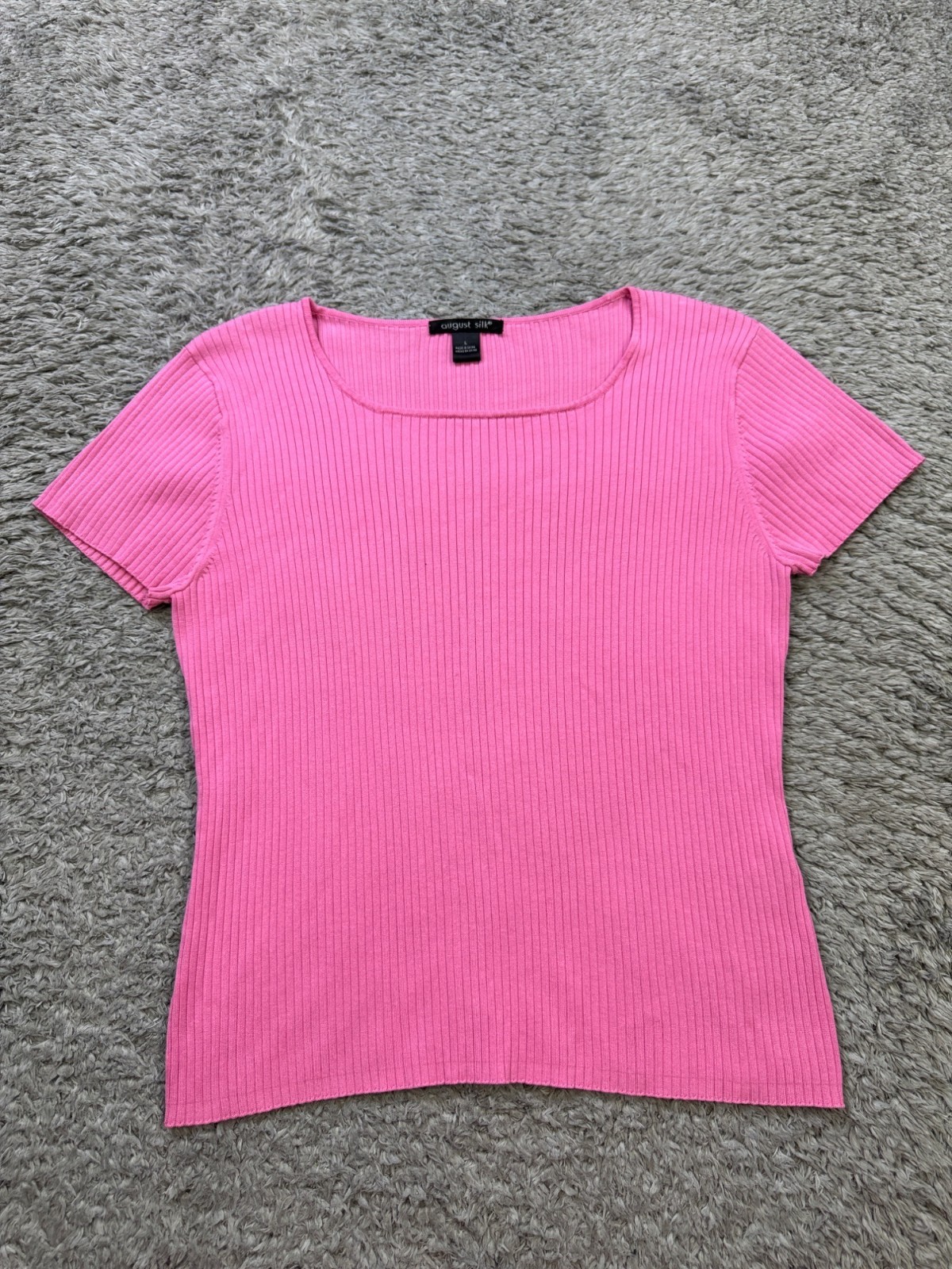 August Silk Top Women Large Pink Knit Short Sleeve Casual Viscose Blend Pullover