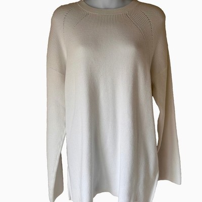 M&S Ivory Ribbed Knit Jumper L White Crew Neck Soft Minimalist Basic Sweater