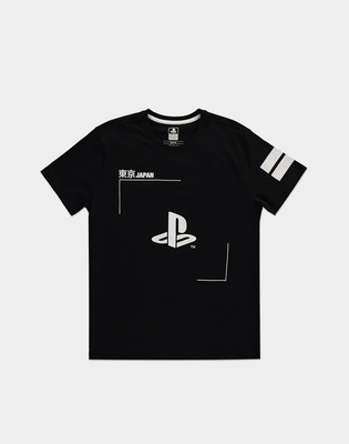 Sony PlayStation T-Shirt mit diffusem schwarz-weißem Logo