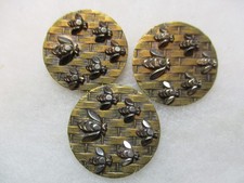 SET OF 3 ANTIQUE/ VICTORIAN CUT STEEL BEES/ BRASS BUTTONS MEDIUM 1-1/16