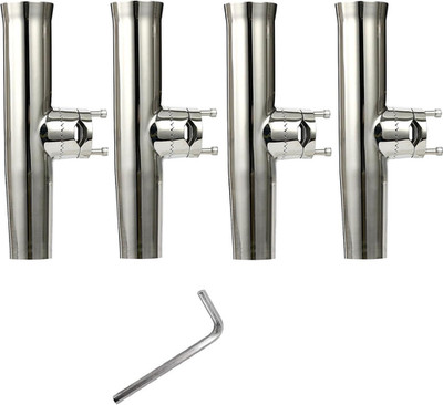 4-Pack Fishing Rod Holder, Stainless Tournament Style Clamp on Rod Holder, Rail