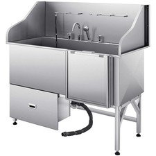 Stainless Steel Dog Washing Station, 61 inch Pet Grooming Tub w/ Ramp, Water Fil