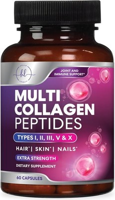 Multi Collagen Peptides Complex Types I II III V X Capsules Hair Skin Joint 60