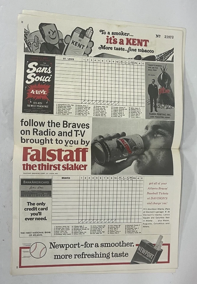 1968 ATLANTA BRAVES SCOREBOOK vs St. Louis Cardinals w/blank Score Card - Image 4 of 4