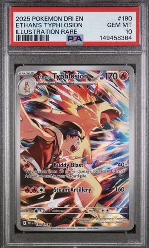 Pokemon 2025 Destined Rivals Illustration Rare #190 Ethan's Typhlosion PSA 10