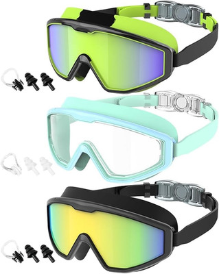 Kids Goggles Age 4-16, Anti-Fog UV 180°Clear View Kids Swim Goggles, 3 Pack Swim