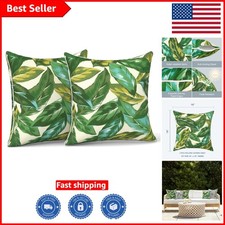 Pack of 2 Tropical Leaf Waterproof Pillow Covers - 18"x18" Fade-Resistant Design