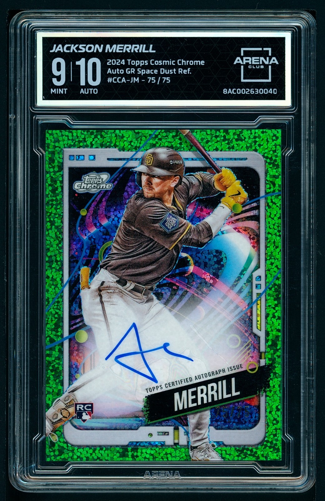 2024 Topps Cosmic Chrome Green Space Dust AUTO (75/75) Jackson Merrill RC 9/10